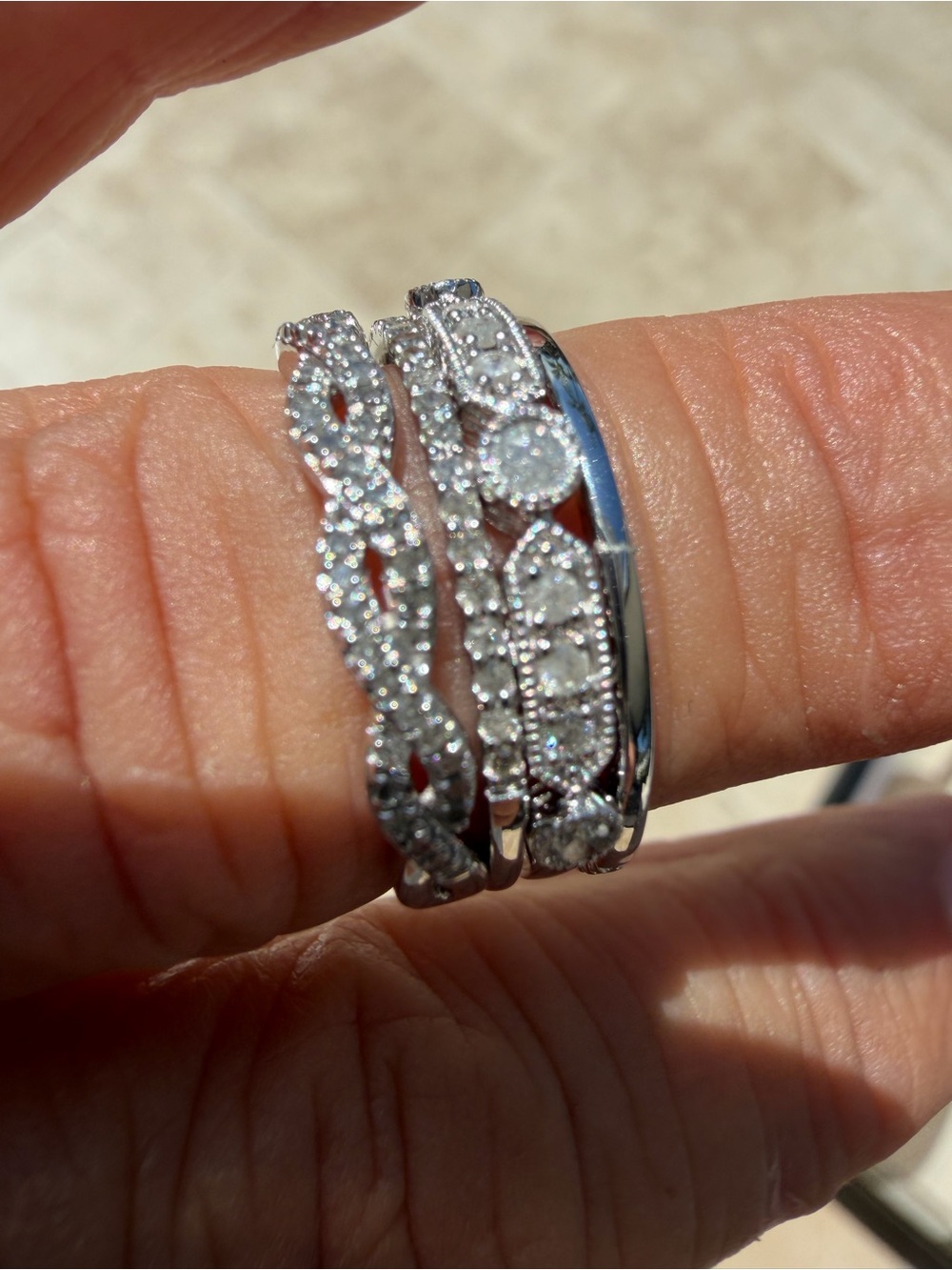 Delicate Diamond Ring Set of 4 Size 8 - Picture 3 of 4
